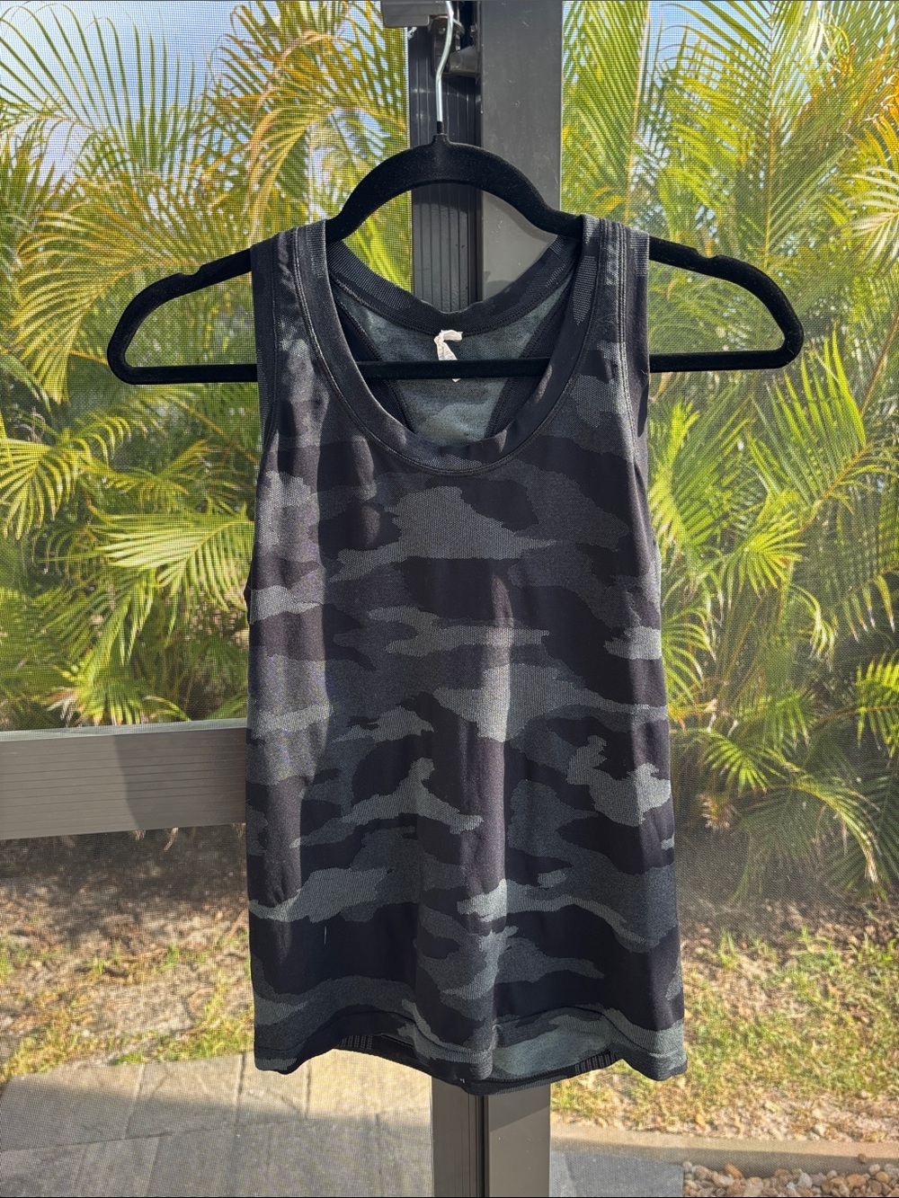 Athleta Black and Gray Camo Racerback Tank